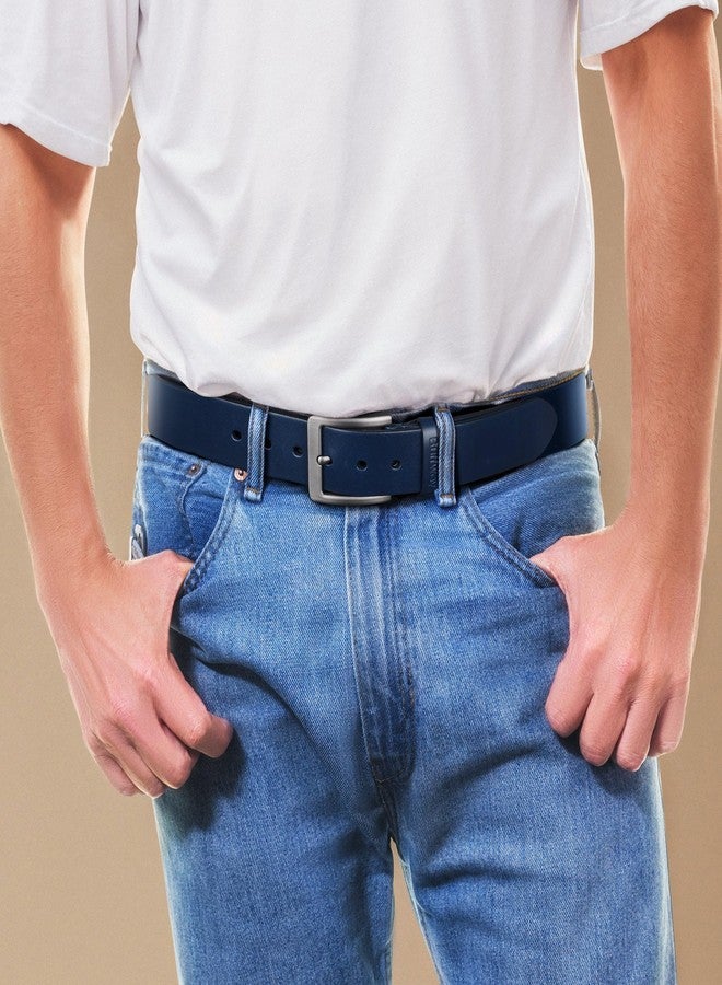 Buffway Men’s Full Grain Leather Belt – Solid One-Piece Leather, 1.5” Wide for Jeans & Business Casual, Gift Box Included - 56” Navy Blue - Image 2